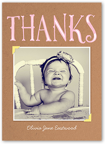Big Thanks Frame Thank You Card, Pink, Pearl Shimmer Cardstock, Square