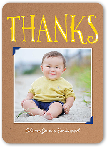 Big Thanks Frame Thank You Card, Yellow, Standard Smooth Cardstock, Rounded