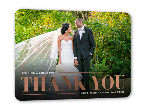 Big Bold Thanks Thank You Card, Rose Gold Foil, White, 5x7 Flat, Pearl Shimmer Cardstock, Rounded, White