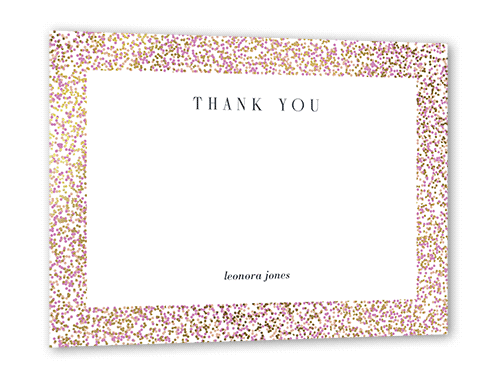 Filigree Frame Thank You Card, Purple, Gold Foil, 5x7 Flat, Pearl Shimmer Cardstock, Square