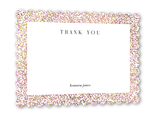 Filigree Frame Thank You Card, Purple, Gold Foil, 5x7, Pearl Shimmer Cardstock, Scallop