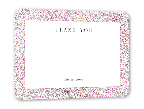 Filigree Frame Thank You Card, Purple, Silver Foil, 5x7 Flat, Pearl Shimmer Cardstock, Rounded