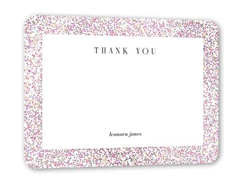 Filigree Frame Thank You Card, Purple, Silver Foil, 5x7 Flat, Pearl Shimmer Cardstock, Rounded, Purple