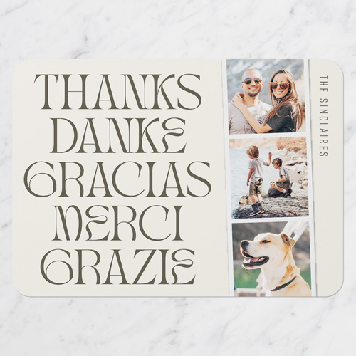 Multilingual Thank You Card, Beige, 5x7 Flat, Pearl Shimmer Cardstock, Rounded