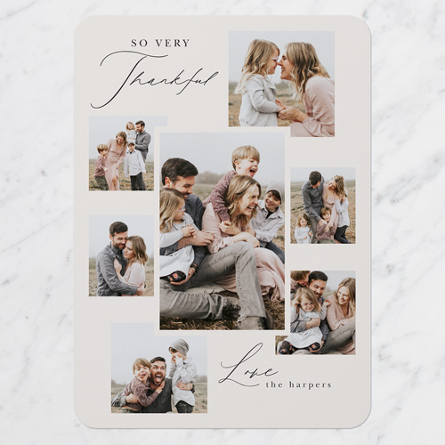 Collage Frame Thank You Card, Grey, 5x7 Flat, Pearl Shimmer Cardstock, Rounded, Whisper Gray