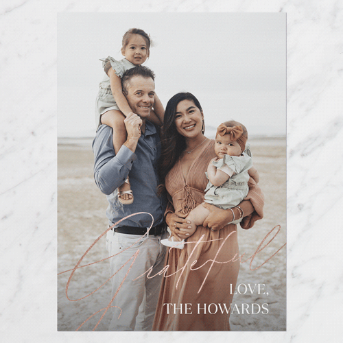 Overlay Shine Thank You Card, Rose Gold Foil, White, 5x7 Flat, Luxe Double-Thick Cardstock, Square