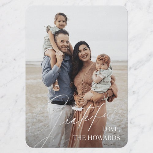 Overlay Shine Thank You Card, White, Silver Foil, 5x7 Flat, Pearl Shimmer Cardstock, Rounded, White