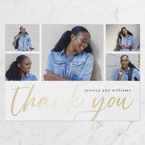 Luminous Script Thank You Card, Gold Foil, White, 5x7 Flat, Matte, Signature Smooth Cardstock, Square