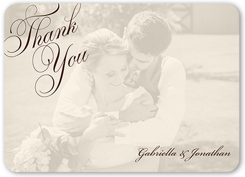 Romantic Overlay Thank You Card, Brown, White, Standard Smooth Cardstock, Rounded