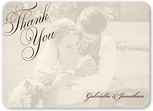 Romantic Overlay Thank You Card, Brown, 100% Recycled Cardstock , Rounded