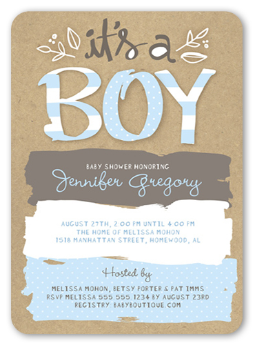 Pattern Shower Boy Baby Shower Invitation, Blue, Standard Smooth Cardstock, Rounded