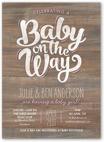 Baby Girl On The Way Baby Shower Invitation, Grey, Standard Smooth Cardstock, Square