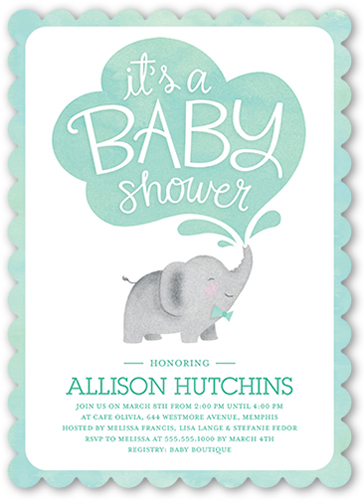 Little Elephant Boy Baby Shower Invitation, Blue, Pearl Shimmer Cardstock, Scallop