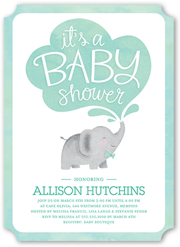 Little Elephant Boy Baby Shower Invitation, Blue, Pearl Shimmer Cardstock, Ticket