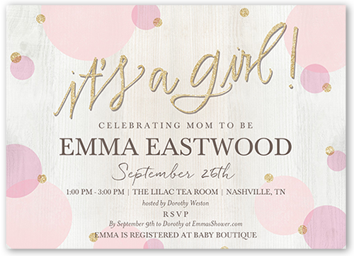 Newborn Confetti Girl Baby Shower Invitation, Beige, Standard Smooth Cardstock, Square