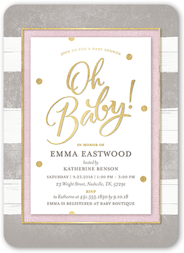 Oh Newborn Girl Baby Shower Invitation, Grey, Matte, Signature Smooth Cardstock, Rounded