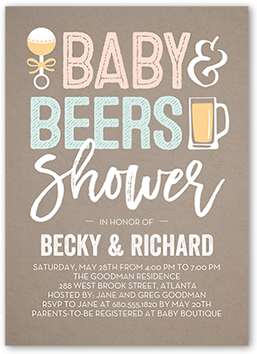 Baby And Beers Baby Shower Invitation, Grey, Standard Smooth Cardstock, Square