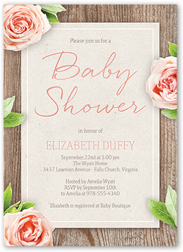 Floral Woodgrain 5x7 Baby Shower Invitations Shutterfly