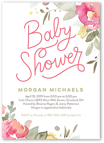 Bold Floral Baby Shower Invitation, White, Pearl Shimmer Cardstock, Square