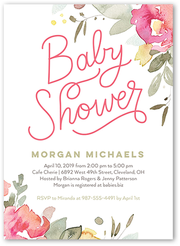 Bold Floral Baby Shower Invitation, White, Luxe Double-Thick Cardstock, Square