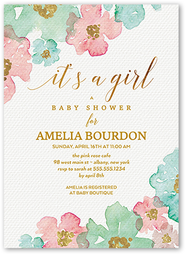 Blooming Floral Arrival Baby Shower Invitation, Beige, Pearl Shimmer Cardstock, Square