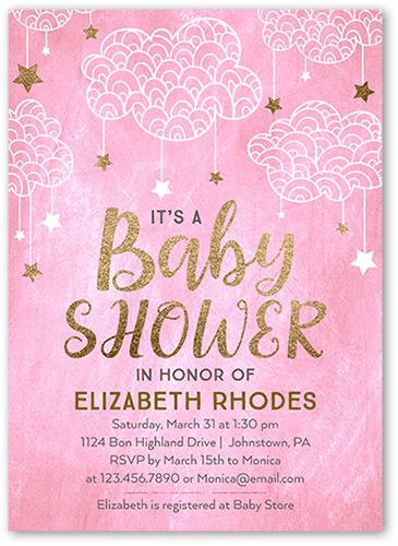 Starlit Clouds Girl Baby Shower Invitation