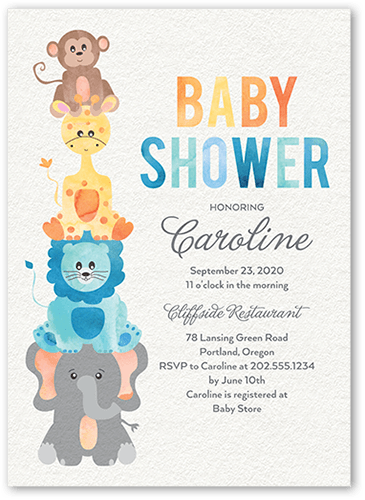Safari Soiree Baby Shower Invitation, White, 5x7 Flat, Luxe Double-Thick Cardstock, Square