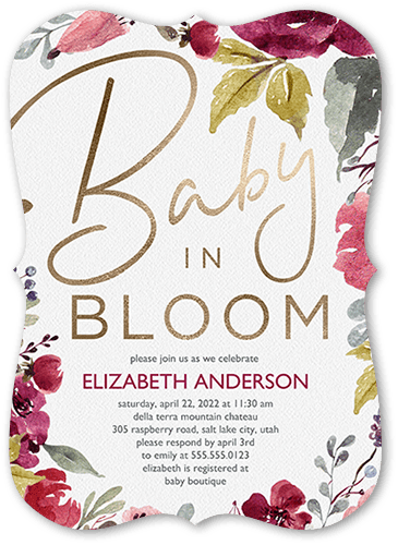 Baby in Bloom Baby Shower Invitation, White, 5x7 Flat, Pearl Shimmer Cardstock, Bracket