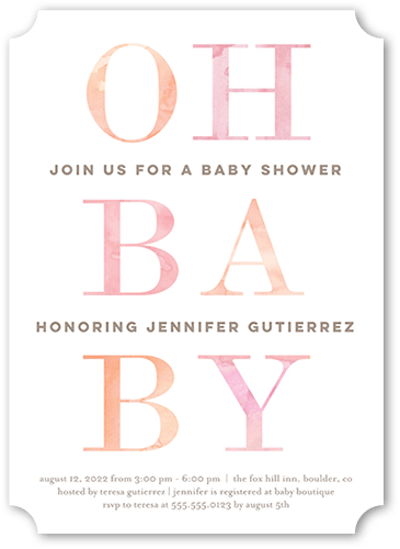 Hello Baby Baby Shower Invitation, Pink, 5x7 Flat, Pearl Shimmer Cardstock, Ticket