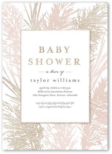 Gentle Forest Baby Shower Invitation, Pink, 5x7 Flat, Pearl Shimmer Cardstock, Square, Blush