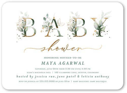 Watercolor Wonder Baby Shower Invitation, Green, 5x7 Flat, Standard Smooth Cardstock, Rounded, White