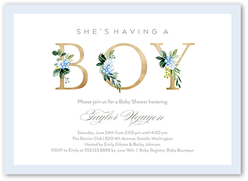 Sprouted Beginnings Baby Shower Invitation, Blue, 5x7 Flat, Matte, Signature Smooth Cardstock, Square