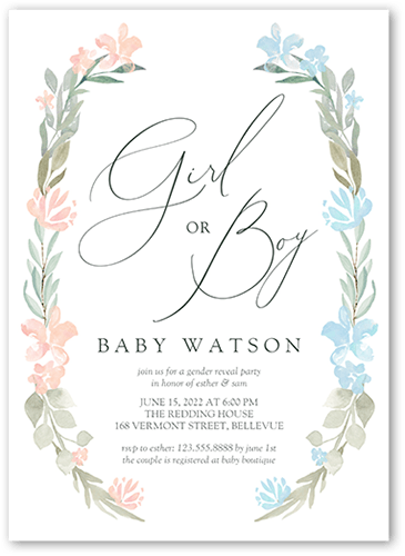 Gentle Floral Frame Baby Shower Invitation, Green, 5x7 Flat, Matte, Signature Smooth Cardstock, Square