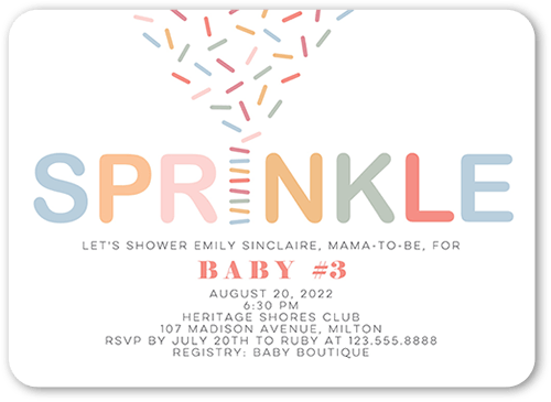 Sprinkles Baby Shower Invitation, White, 5x7 Flat, Pearl Shimmer Cardstock, Rounded