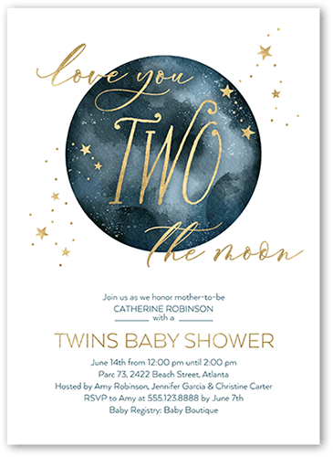 Moonlight Baby Shower Invitation, Blue, 5x7 Flat, Pearl Shimmer Cardstock, Square
