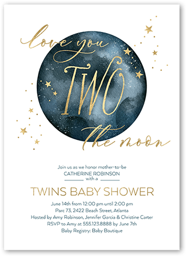 Moonlight Baby Shower Invitation, Blue, 5x7 Flat, Matte, Signature Smooth Cardstock, Square, Midnight