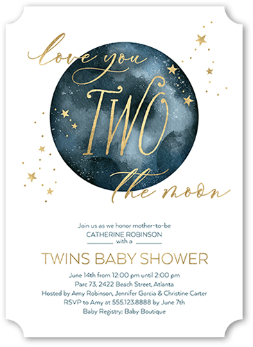 Moonlight Baby Shower Invitation, Blue, 5x7 Flat, Pearl Shimmer Cardstock, Ticket