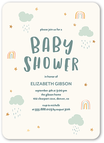 Happy Doodles Boy Baby Shower Invitation, Beige, 5x7 Flat, Matte, Signature Smooth Cardstock, Rounded, Antique White