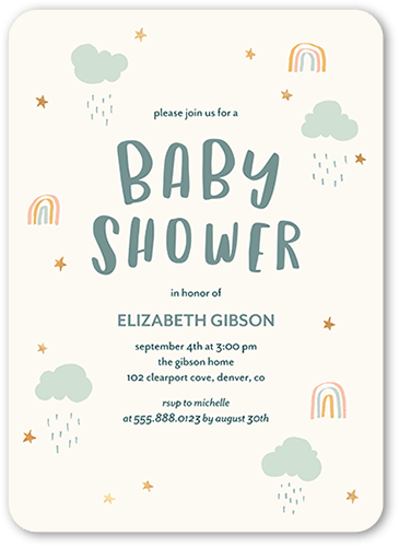 Happy Doodles Boy Baby Shower Invitation, Beige, 5x7 Flat, Matte, Signature Smooth Cardstock, Rounded