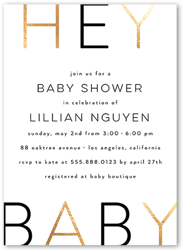 Hey There Baby Baby Shower Invitation, White, 5x7 Flat, Standard Smooth Cardstock, Square