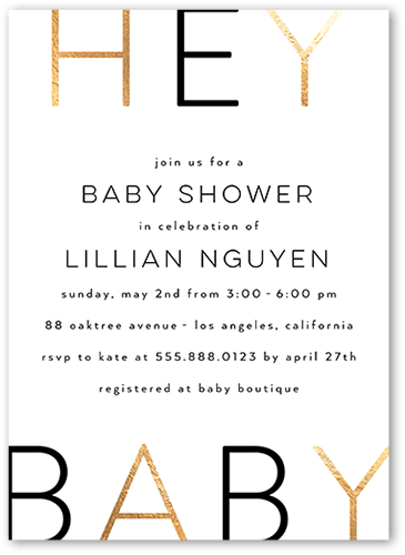 Hey There Baby Baby Shower Invitation, White, 5x7 Flat, 100% Recycled Cardstock ?, Square