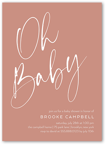 Oh Baby Shower Baby Shower Invitation, Pink, 5x7 Flat, Matte, Signature Smooth Cardstock, Square