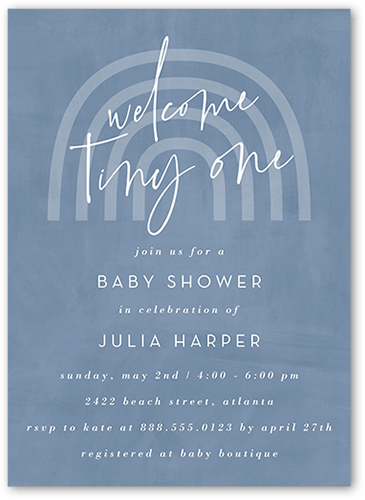 Soft Rainbow Baby Shower Invitation, Blue, 5x7 Flat, Luxe Double-Thick Cardstock, Square