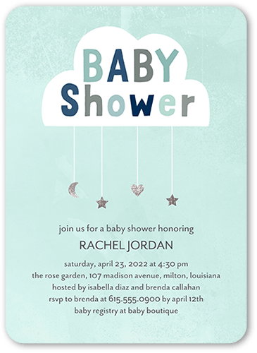 Gentle Cloud Baby Shower Invitation, Blue, 5x7 Flat, Standard Smooth Cardstock, Rounded