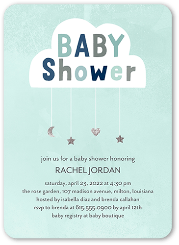 Gentle Cloud Baby Shower Invitation, Blue, 5x7 Flat, 100% Recycled Cardstock ?, Rounded