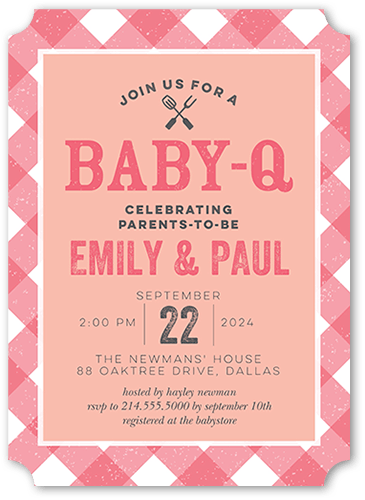 Plaid Child Baby Shower Invitation, Pink, 5x7 Flat, Pearl Shimmer Cardstock, Ticket