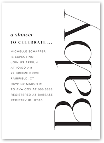 Classic Deco Baby Shower Invitation, White, 5x7 Flat, Standard Smooth Cardstock, Square