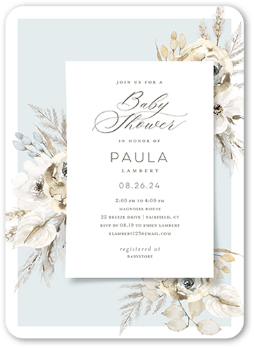 Pastel Garden Baby Shower Invitation, Grey, 5x7 Flat, Pearl Shimmer Cardstock, Rounded