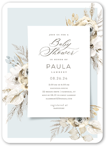 Pastel Garden Baby Shower Invitation, Grey, 5x7 Flat, Matte, Signature Smooth Cardstock, Rounded