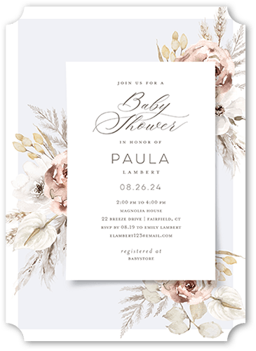 Pastel Garden Baby Shower Invitation, Pink, 5x7 Flat, Pearl Shimmer Cardstock, Ticket